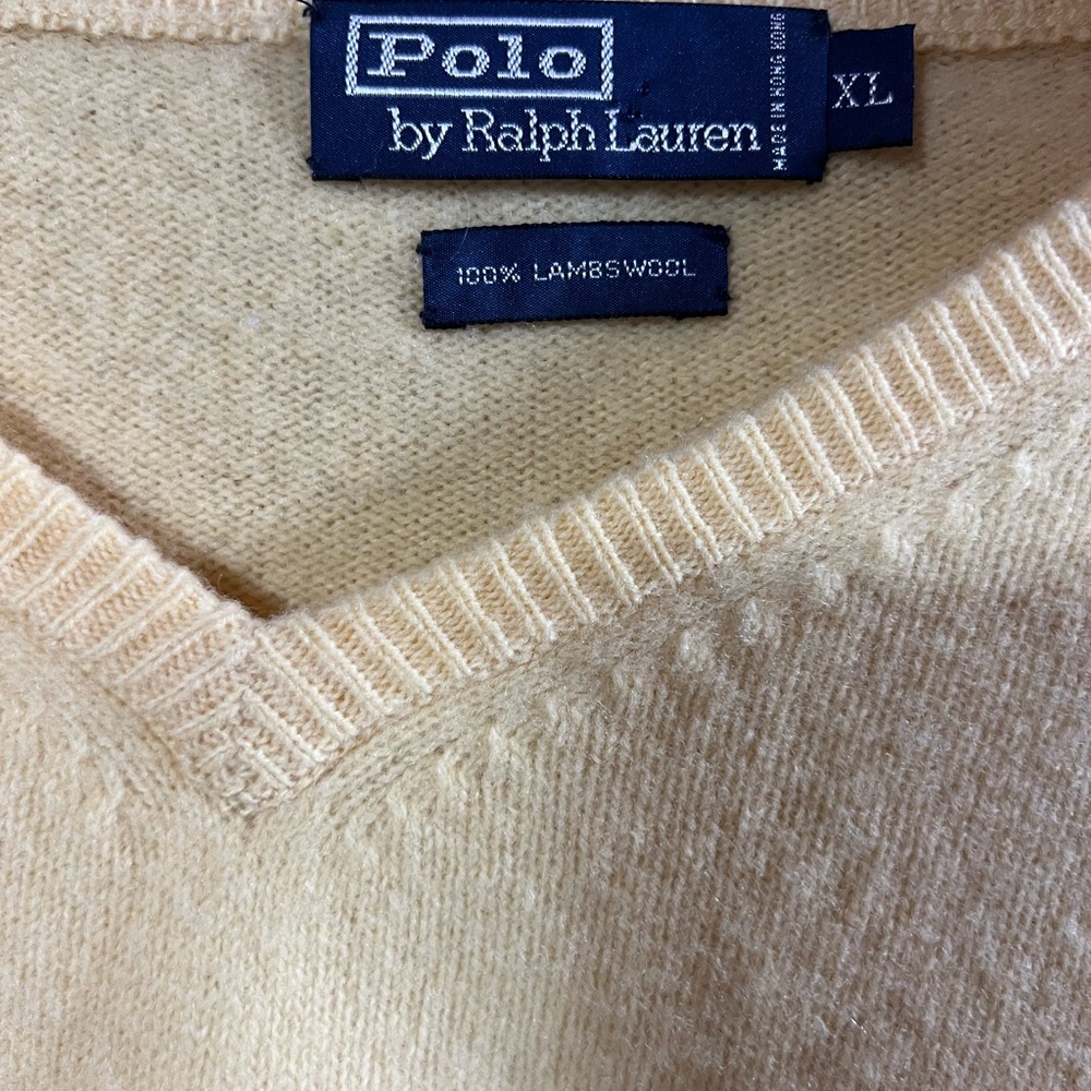 Ralph Lauren Men's XL Yellow V-Neck Sweater With Black Pony Logo - Picture 3 of 11